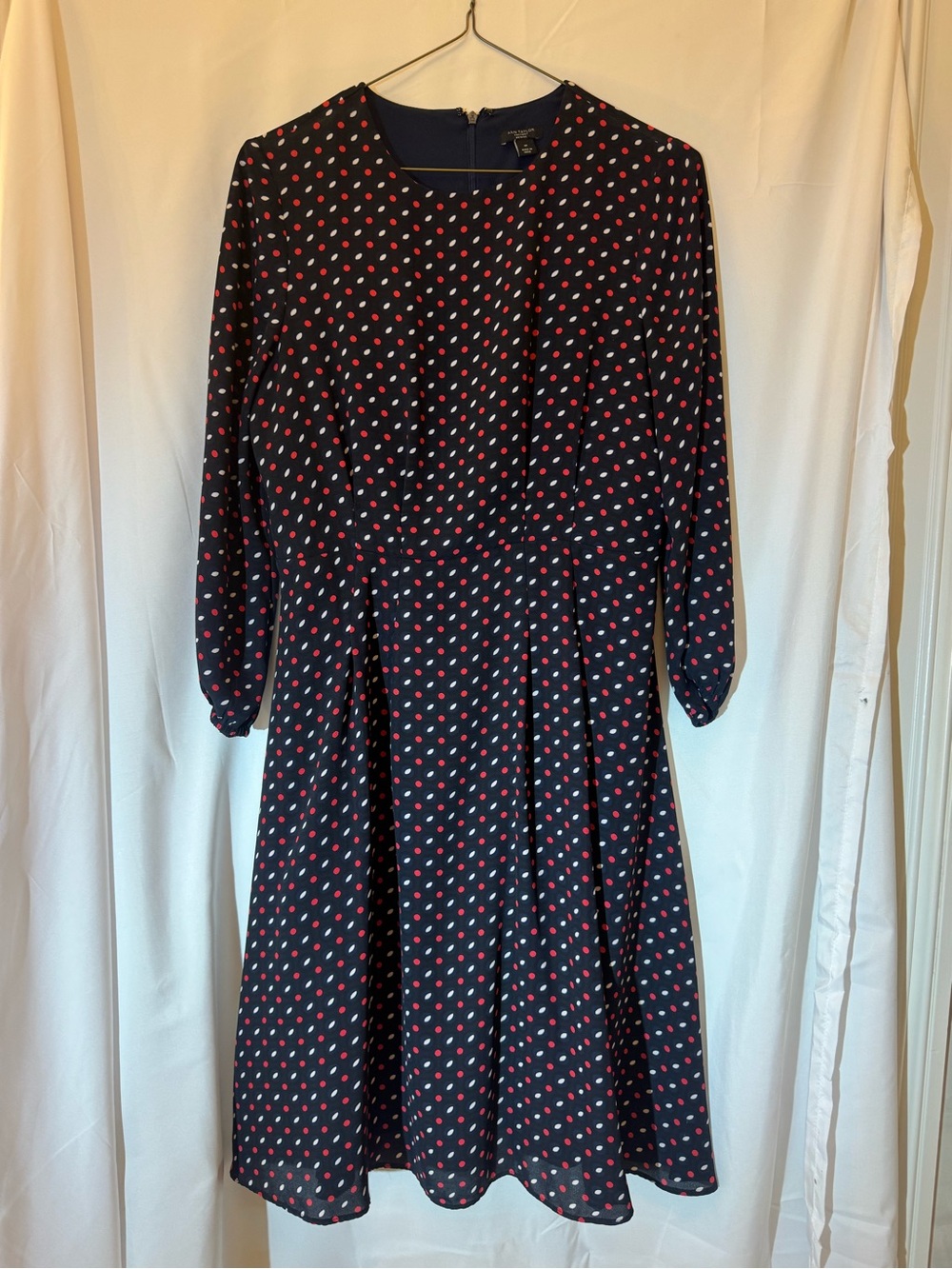 Ann Taylor Navy Midi Dress with Red and White Polka Dots